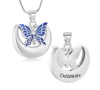 VCCWYQK Moon Urn Necklace for Ashes Butterfly Cremation Jewelry Stainless Steel Memorial Pendant Keepsake Gifts for Human Pet Ashes Holder