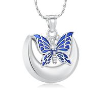 VCCWYQK Moon Urn Necklace for Ashes Butterfly Cremation Jewelry Stainless Steel Memorial Pendant Keepsake Gifts for Human Pet Ashes Holder