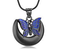 VCCWYQK Moon Urn Necklace for Ashes Butterfly Cremation Jewelry Stainless Steel Memorial Pendant Keepsake Gifts for Human Pet Ashes Holder