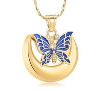 VCCWYQK Moon Urn Necklace for Ashes Butterfly Cremation Jewelry Stainless Steel Memorial Pendant Keepsake Gifts for Human Pet Ashes Holder