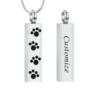 VCCWYQK Paw Print Urn Necklaces for Ashes for Dog Cat Bar Cremation Jewelry Keepsake Gifts Memorial Pendant for Human Pet Loved Ones