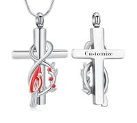 VCCWYQK Red Cardinal Urn Necklace for Ashes Cross Pendant Cremation Jewelry Christian Gifts for Women Men