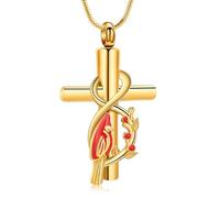 VCCWYQK Red Cardinal Urn Necklace for Ashes Cross Pendant Cremation Jewelry Christian Gifts for Women Men