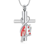 VCCWYQK Red Cardinal Urn Necklace for Ashes Cross Pendant Cremation Jewelry Christian Gifts for Women Men