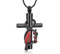 VCCWYQK Red Cardinal Urn Necklace for Ashes Cross Pendant Cremation Jewelry Christian Gifts for Women Men