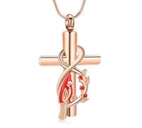 VCCWYQK Red Cardinal Urn Necklace for Ashes Cross Pendant Cremation Jewelry Christian Gifts for Women Men