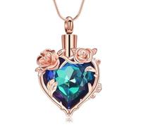 VCCWYQK Rose Flower Heart Urn Necklaces for Ashes for Women Stainless Steel Cremation Jewelry Memorial Ashes Pendant for Human