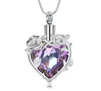 VCCWYQK Rose Flower Heart Urn Necklaces for Ashes for Women Stainless Steel Cremation Jewelry Memorial Ashes Pendant for Human