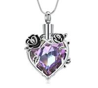 VCCWYQK Rose Flower Heart Urn Necklaces for Ashes for Women Stainless Steel Cremation Jewelry Memorial Ashes Pendant for Human