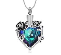 VCCWYQK Rose Flower Heart Urn Necklaces for Ashes for Women Stainless Steel Cremation Jewelry Memorial Ashes Pendant for Human