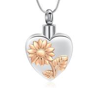 VCCWYQK Sunflower Heart Urn Necklace for Ashes Stainless Steel Daisy Flower Urn Necklace for Ashes Memorial Keepsake Jewelry for Human