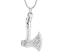 VCCWYQK Thor Axe Urn Necklace for Ashes for Women Men Viking Axe Stainless Steel Memorial Pendant Urn Necklace for Loved One Ashes Holder