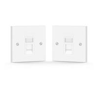 VCE Cat6 RJ45 Socket with RJ45 Module, Double Port, White, 2 Pack | Modular Punch Down Flat Face Ethernet Wall Socket for CAT6/CAT5E/CAT5 Network Cable