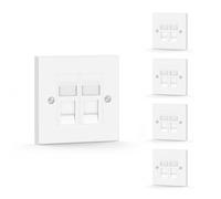 VCE Cat6 RJ45 Socket with RJ45 Module, Double Port, White, 5 Pack | Modular Punch Down Flat Face Ethernet Wall Socket for CAT6/CAT5E/CAT5 Network Cable