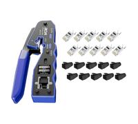 VCE GJ670BL RJ45 Crimp Tool, Pass Through Ethernet Crimping Tool with VCELINK Gen2 RJ45 Pass Through Connector Cat7 Cat6A Network Plug Shielded Gold Plated 10Pack Black
