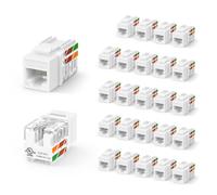 VCE RJ45 Cat6A Keystone Jack UL Listed 25-Pack, 10 Gbps Slim Profile Modular Ethernet Jacks Insert 110-Type UTP 90-Degree, White