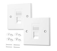 VCE RJ45 Socket Cat6 Ethernet Wall Socket with Keystone Jack, Cat6 Wall Plate Single Port Faceplate Flat Data Socket for CAT6/CAT5E/CAT5 Network Cable, 2 Pack