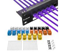 VCELINK 24 Port Cat6 Patch Panel, 10Gbps, 1U 19-Inch Rack Mount | Keystone Patch Panel | Comes with 25 UL Listed Punch Down Keystone Jacks | Removable Cable Management Bar
