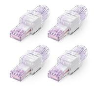 VCELINK CAT6 Tool-Free RJ45 Connector, No-Crimp Compact UTP Reusable Plug for Field Termination for 23-26 AWG Ethernet Cables, 1000 Mbps, Transparent Purple, 4-Pack
