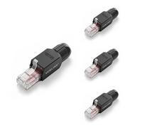 VCELINK Cat6A Tool-Free RJ45 Connector, 10 Gbps/500 MHz, Reusable UTP Gold-Plated Ethernet Plug for 23-26 AWG Network Cable, PoE Toolless Ethernet Modular Plug, Black, 4 Pack