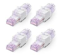 VCELINK CAT6A Tool-Free RJ45 Connector, 10 Gbps, UTP No-Crimp Compact Reusable Plug for Field Termination for 23-26 AWG Ethernet Cables, Transparent Purple, 4-Pack