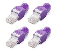 VCELINK CAT6A Tool-Free RJ45 Connector, 10 Gbps, UTP No-Crimp Compact Reusable Plug for Field Termination for 23-26 AWG Ethernet Cables, Purple, 4-Pack