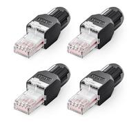 VCELINK CAT6A Tool-Free RJ45 Connector, 10 Gbps, UTP No-Crimp Compact Reusable Plug for Field Termination for 23-26 AWG Ethernet Cables, Black, 4-Pack