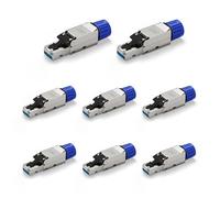 VCELINK Cat7 Tool-Free RJ45 Connector, 10Gbps/600MHz, Gold-Plated Shielded Ethernet Plug for 22-26 AWG S/FTP Cable, PoE Supported, 8 Pack
