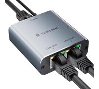 VCELINK Ethernet Splitter 1 to 2, 1000Mbps Gigabit Network Adapter | Aluminum Alloy Shell, Plug & Play RJ45 Internet Switch With Power Cord, Compatible with Cat8/7/6/5 Cable for PS5, PC, TV