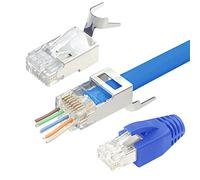 VCELINK Gen2 RJ45 Pass Through Connector Cat7 Cat6A Network Plug Shielded Gold Plated for Installation Ethernet Cable Cat7 Cat6A 8P8C with Load Bar and RJ45 Boots Cover 10Pack Blue