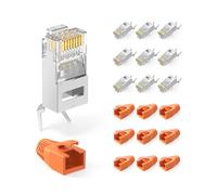 VCELINK RJ45 Connector CAT7/CAT6A, 10 Pack, Shielded 8P8C RJ45 Plugs | Pass Through Gold Plated Network Plug | Load Bar and Boots Included, Orange