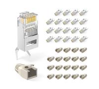 VCELINK RJ45 Connector CAT7/CAT6A, 20 Pack, Shielded 8P8C RJ45 Plugs | Pass Through Gold Plated Network Plug | Load Bar and Boots Included, Grey