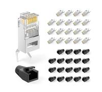 VCELINK RJ45 Connector CAT7/CAT6A, 20 Pack, Shielded 8P8C RJ45 Plugs | Pass Through Gold Plated Network Plug | Load Bar and Boots Included, Black