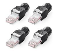 VCELINK Tool-Free RJ45 Connector, CAT6 No-Crimp Compact UTP Reusable Plug for Field Termination for 23-26 AWG Ethernet Cables, 1000 Mbps, Black, 4-Pack