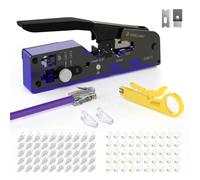 VCELINK Upgraded RJ45 Crimp Tool Kit, Pass Through Crimping Tool for CAT7/6A/6/5E/5 with 50PCS Cat6 RJ45 Connectors & Strain Relief Boots & Wire Stripper