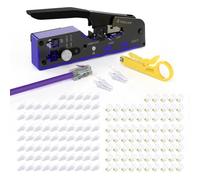 VCELINK Upgraded RJ45 Crimp Tool Kit, Pass Through Crimping Tool with VCE RJ45 Connector Pass Through with RJ45 Boot Cover 25 Pairs