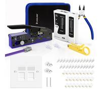 VCELINK Upgraded RJ45 Crimping Tool Kit for CAT7/6A/6/5E/5 with a Pass Through Ethernet Crimper with VCELINK RJ45 Socket Cat6 Ethernet Wall Socket Double Port Faceplate Flat Wall Plate