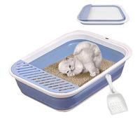 VCEPJH Collapsible Small Cat Litter Box Open Kitten Potty Pan with Scoop Foldable Shallow Cat Toilet Waterproof Travel Litterbox for Small-Sized Cats 17.7x13.4x4.9in (Blue M)