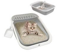VCEPJH Collapsible Small Cat Litter Box Open Kitty Litter Pan with Scoop Senior Cat Toilet with Falling Sand Pedal for Kittens Small Pet Rabbit 17.7x13.4x4.9in (Grey M)