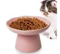 VCEPJH Elevated Cat Bowls 6.1in Wide Shallow Ceramic Raised Food Dish | Whisker Fatigue Pet Feeding Bowl Set, Cute Flat Plates for Kitten, Microwave Safe, Pink(Pack of 1)