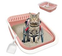 VCEPJH Large Pink Low Entry Collapsible Cat Litter Box with Scoop, Foldable Cat Toilet for Senior Older Cats, Travel Training, 20.9x15.7x5.7in