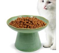 VCEPJH Raised Cat Food Bowls Shallow Cat Plate Ceramic Elevated Cats Dish 6.1in Flat Anti Whisker Fatigue Wide Pet Food & Water Feeder for Indoor Kitty Kitten (Green)