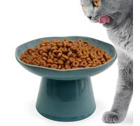 VCEPJH Raised Cat Food Bowls Shallow Cat Plate Ceramic Elevated Cats Dish 6.1in Flat Anti Whisker Fatigue Wide Pet Food & Water Feeder for Indoor Kitty Kitten (Blue)