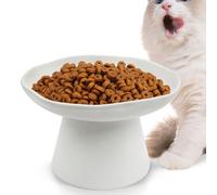 VCEPJH Raised Cat Food Bowls Shallow Cat Plate Ceramic Elevated Cats Dish 6.1in Flat Anti Whisker Fatigue Wide Pet Food & Water Feeder for Indoor Kitty Kitten (White)