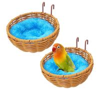 VCEPJH Rattan Bird Nest for Cage 2 Pcs Handmade Canary Nest Soft Breeding Nest with Hook Parrot Nesting Hatching House for Parakeet Cockatiel Budgie Finch Little Birds