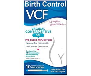 VCF Vaginal Contraceptive Gel Prefilled Applicators with icide, 1 Box of 10 Prevents Pregnancy, Nonoxynol-9 Kills on Contact, Hormone-Free, Easy to Use, VCF Works Instantly. 10 Total