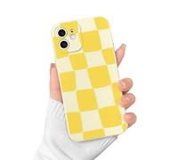 VCGFJD Compatible with iPhone 12 Case, Cute Checkerboard Blocks Aesthetic Pattern for Women Girls, Trendy Slim TPU Shockproof Lens Protection Phone Cover, Yellow