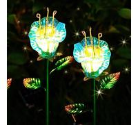 VChymm Solar Lights Outdoor Decorative Flowers 2 Pack, Blue Glass Lily Flower Lights, Auto ON/OFF for Garden, Patio, Backyard