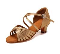 VCIXXVCE Girls Latin Dance Shoe Beige 1.5 inch Heel Satin Salsa Tango Ballroom Performance Practice Dancing Shoes, 10.5 UK