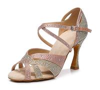 VCIXXVCE Women's Latin Dance Shoes with Rhinestones Open Toe Salsa and Bachata Shiny Ballroom Dance Shoes,7 UK Pink